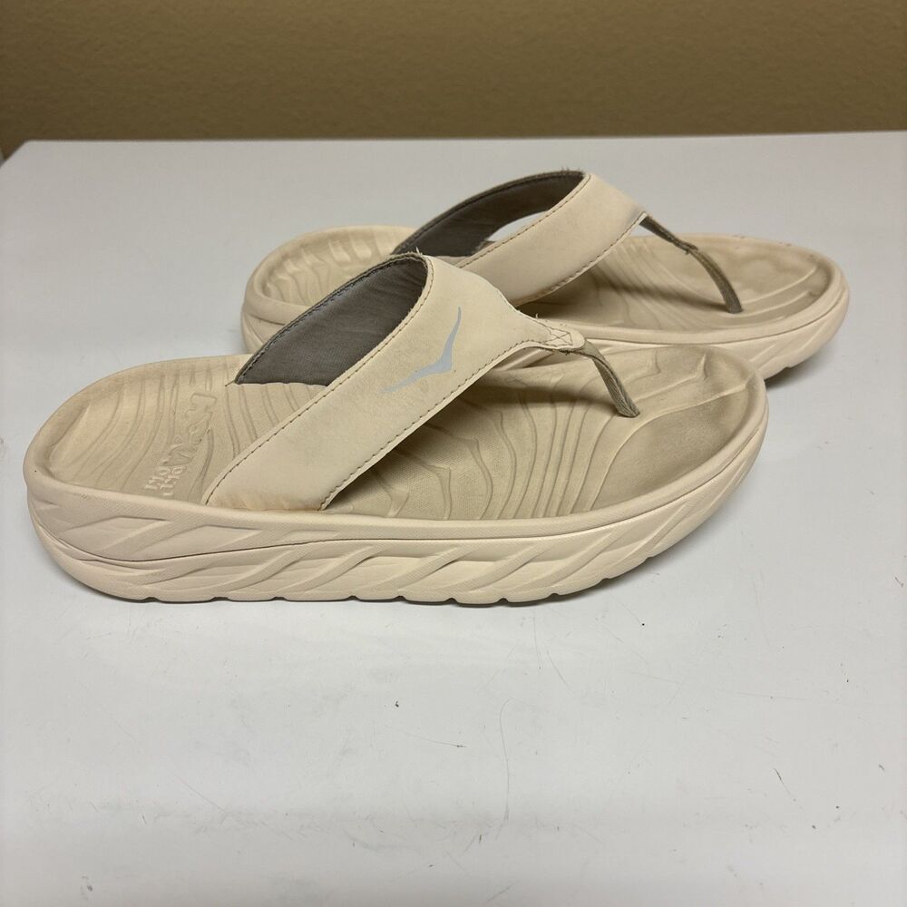 Hoka Ora One One Recovery Sandals Women 8 Beige Thong Flip Flop